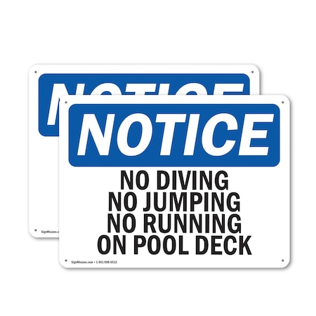 Signmission No Diving No Jumping No Running On Pool Deck, 18 in W x Rectangle, Aluminum OS-2PACK-NS-A-1218-L-14482